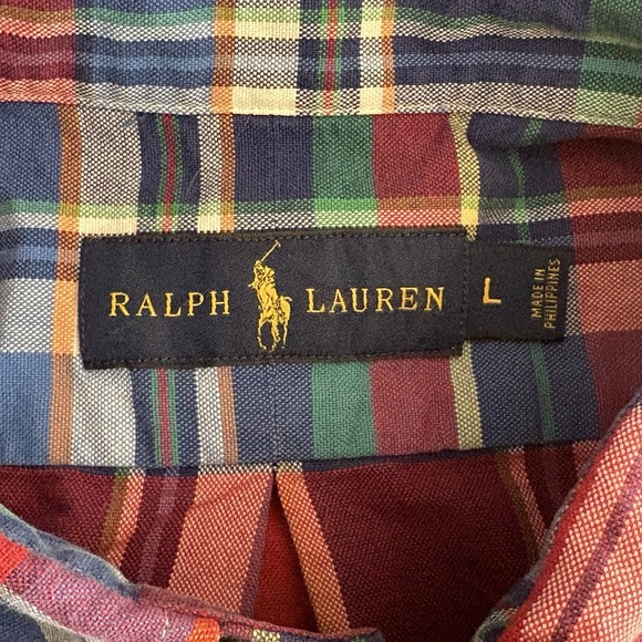 Ralph Lauren Shirt Madras Plaid Button Down Flesh-Color Pony Red Multi Men's L - Picture 7 of 8